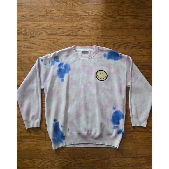 SANDRO Paris x SMILEY Originals Patch Crewneck Tie Dye Sweater Size 3/Large - Picture 1 of 8
